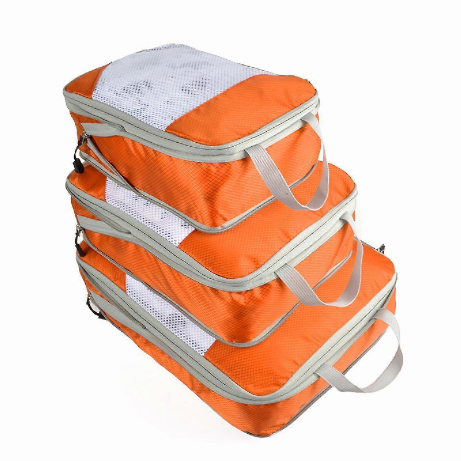 Travel Compression Packing Cubes Set with Waterproof and Breathable Net Panels, Bright Orange