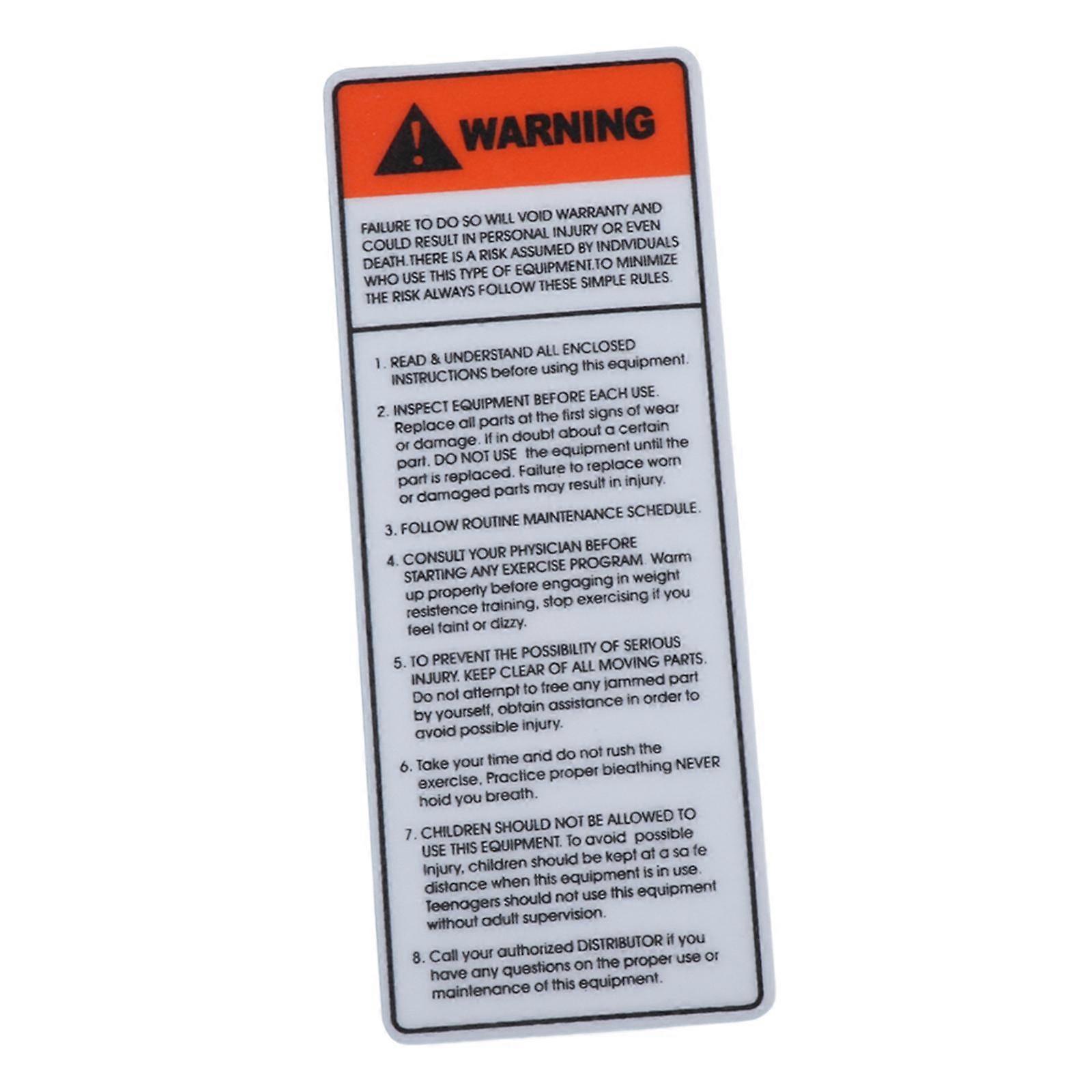 Gym Equipment Warning Sticker PVC Self Sticky Removable Rectangular Label