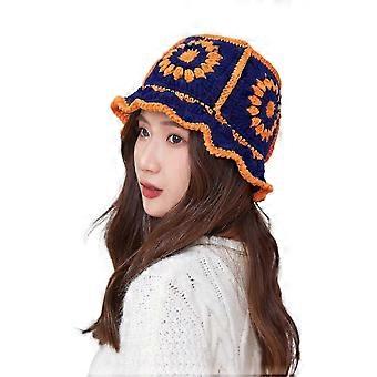 Ladies Knitted Hat Hollow Out Wear-resistant Skiniendly Crochet Knitting Flower Pattern Knitted Bucket Hat For Outdoor