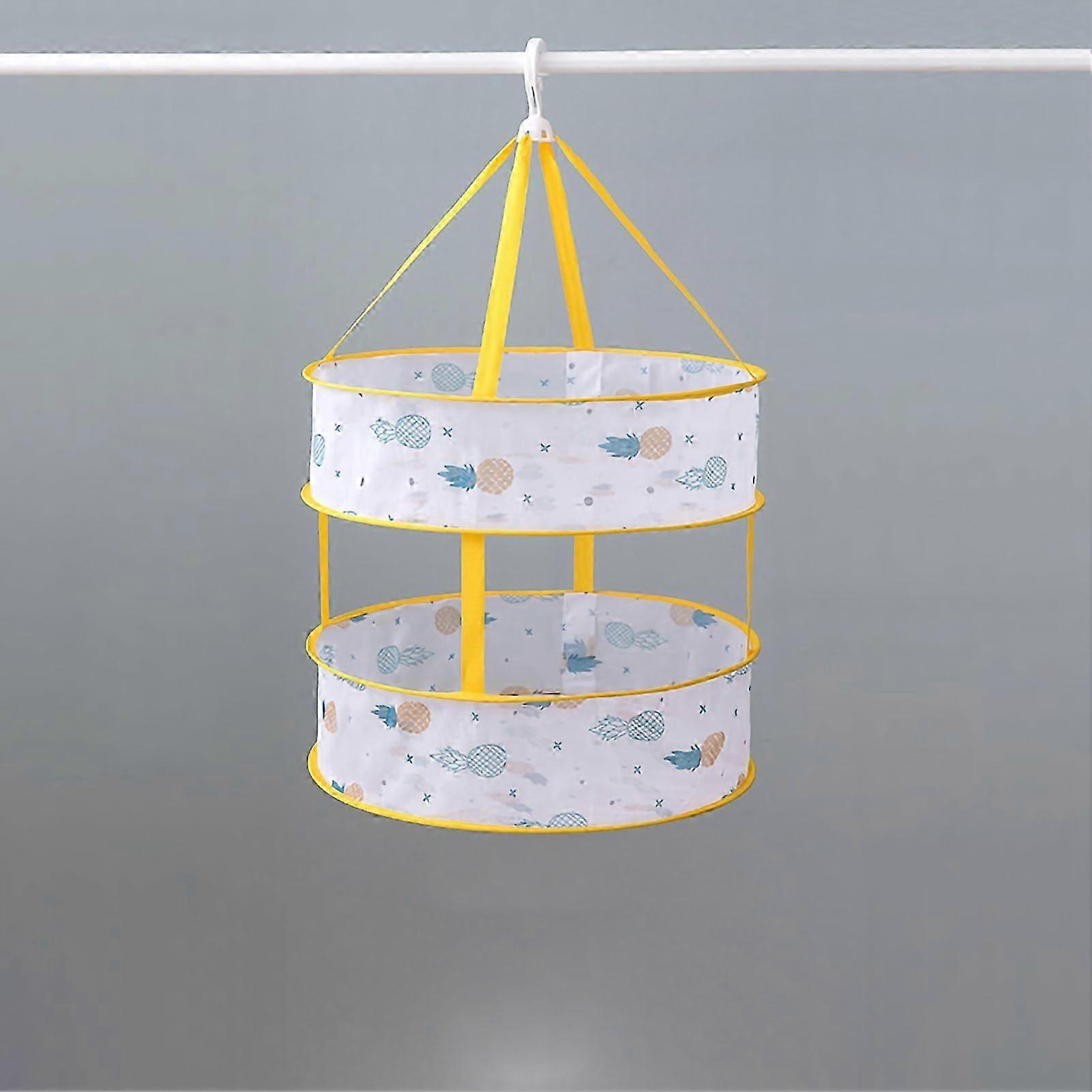 Foldable Clothes Drying Net Double-Layer Hanging Basket Pineapple Pattern Indoor Drying System with Windproof Design 48cm Durable Easy Setup compatibl