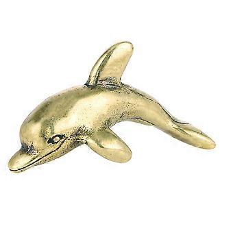 Vintage Brass Dolphin Statue Desktop Brass Craft Adorn Dolphin Decor for Home (Golden)