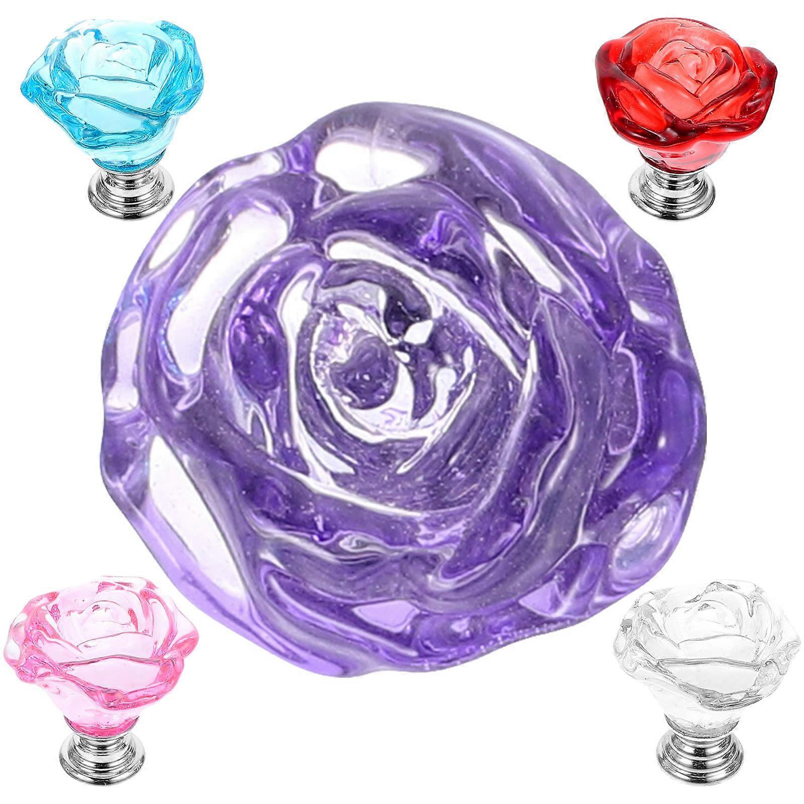 5pcs Flower Cabinet Knobs Drawer Handles Cabinet Cupboard Pulls Glass Rose Knobs