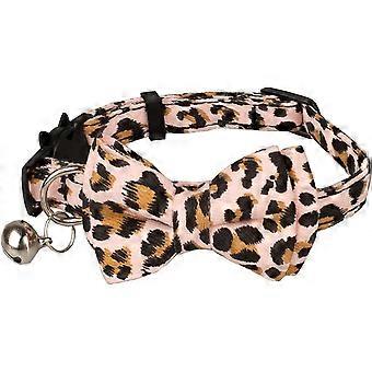 Cat Collar Pink with Bowtie Bell Safety Buckle Breakaway Kitten Puppy 7-11in Movable Adjustable Leopard-Pink 1 Pink Leopard -