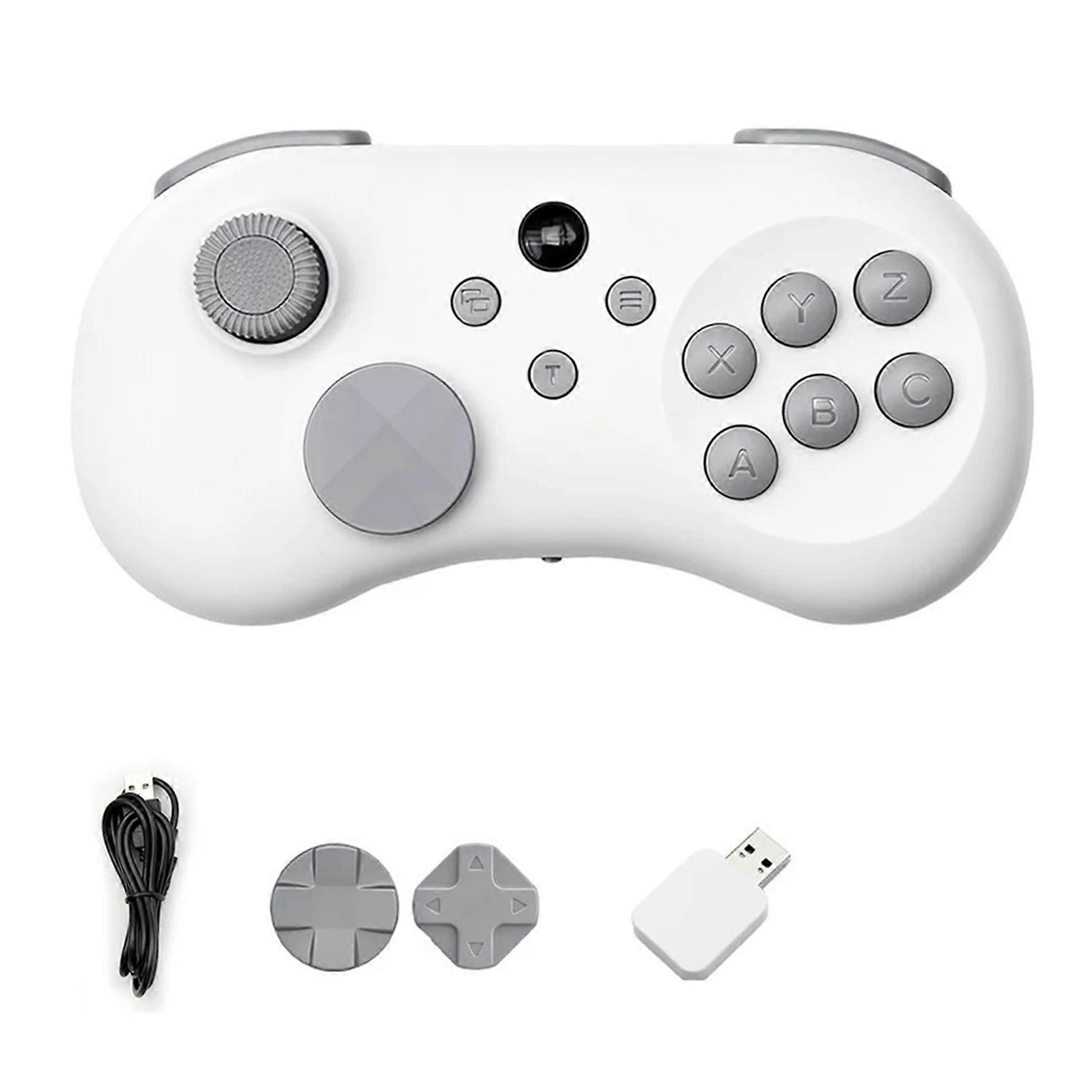 Y04 Wireless Game Controller with Receiver for Switch/PC/PS4 - Hall Effect Joystick 6-Button Layout Arcade Gamepad White