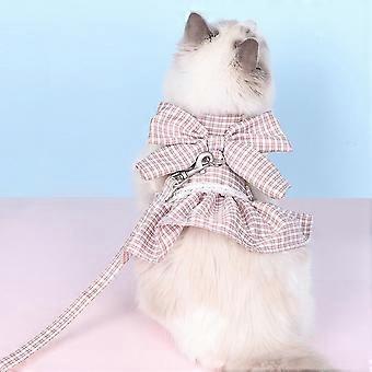 2pcs/set Pet Harness Set Bow-knot Anti-escape Adjustable Cats Chest Strap Traction Leash Kit For Outdoor-size:m