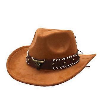 Khaki Western Cowboy Hat with Bull Head Band for Men Women