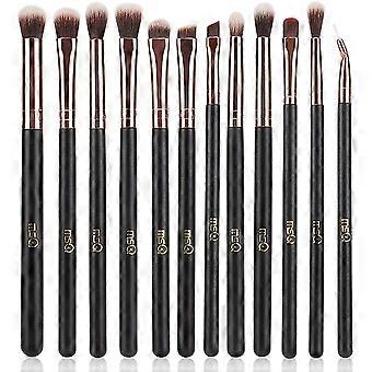 12-Piece Rose Gold Eyeshadow Makeup Brush Set, featuring soft synthetic bristles and a solid wood handle, suitable for eyeshadow, eyebrows, eyeliner,