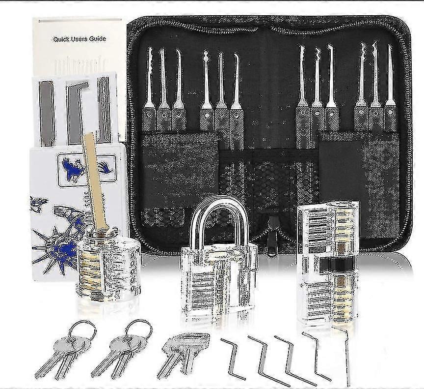 Lock Picking Practice Kit 25 Piece, with 3 Transparent Clear Locks