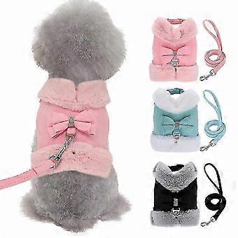 Cozy Adjustable Fleece Puppy Vest with Fur Collar & Matching Lead Set