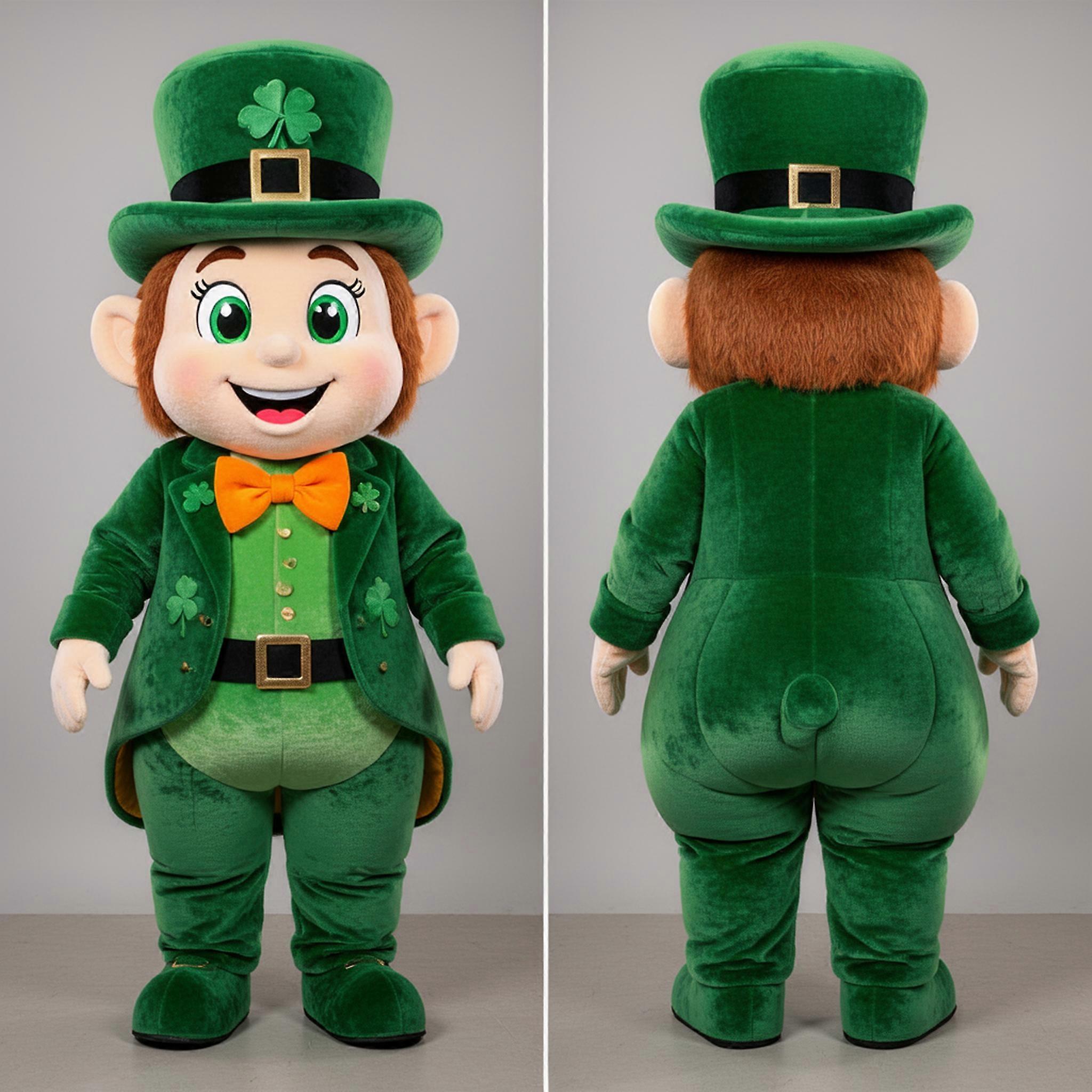 MASTICOT Olive Green Smiling Leprechaun Hat Mascot