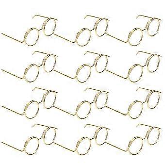 Golden Mini Doll Glasses Metal Eyewear for Doll Dress Up 12Pcs