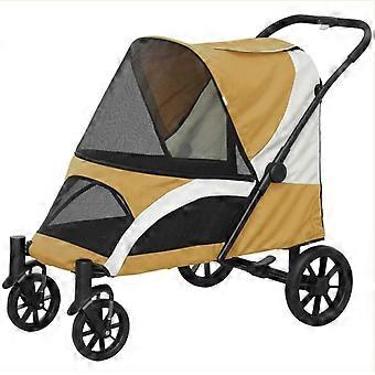 Dog stroller, foldable dog buggy for large dogs, pet stroller with 4 wheels, safety leashes, brakes, brown