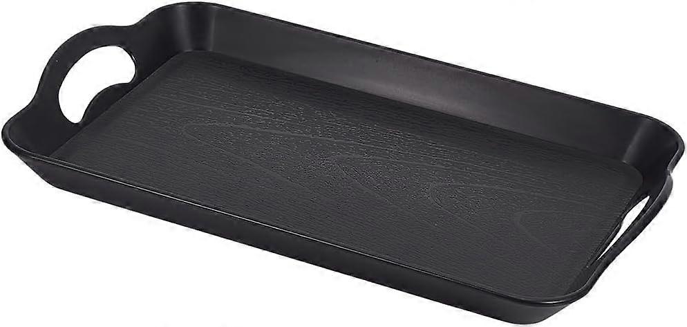 Black Serving Trays with Rectangular Non-Slip Handles, Multi-Purpose P