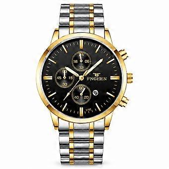 Men's Quartz Watch FNGEEN Two-Tone Gold Black Dial Ultra-Thin Waterproof Simple JY