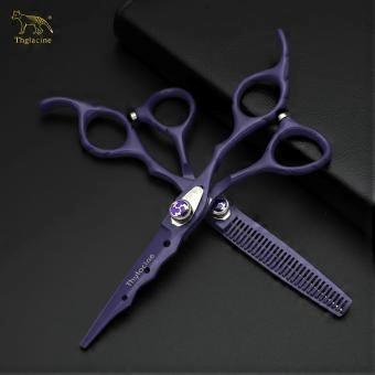 440C Steel Professional Hairdressing Scissors with Purple Finish and Black Pouch, Precision Cutting Blades for Salon and Home Use