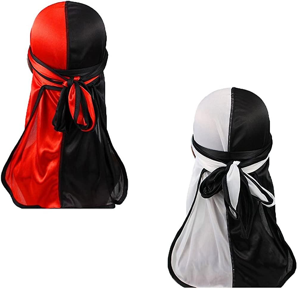 Two Tone Men Silky Durag Hip-hop Rapper Doo Rag, 45 polegadas de Cauda Longa, 360 Ondas Du rag Headwraps (2/3 Embalado)