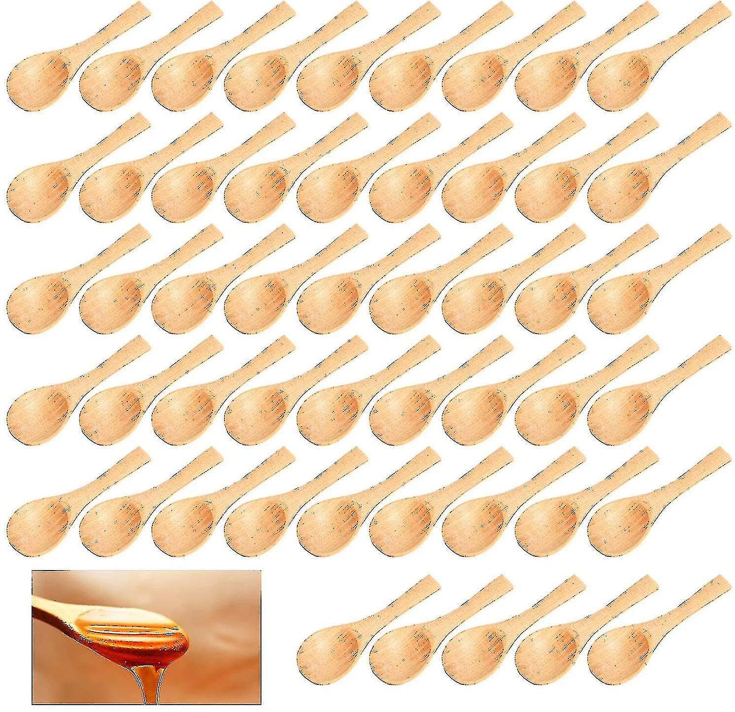 50 sztuk małych drewnianych łyżek, mini drewnianych łyżek, łyżki do miodu z naturalnego drewna