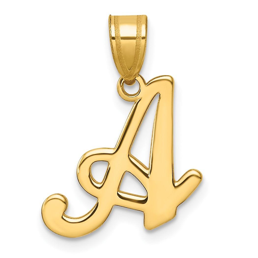 14k Solid Yellow Gold Script Letter A Initial Pendant Necklace 22.25mm Long 0.8mm Thick-Pendant for Women