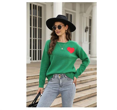 2022 Sonbahar Ve Kış Yeni Varış Kazak Kadın Kalp Desen Tasarım Kazak Gevşek Moda Kazak Örme Kazak Genç Kız Yuvarlak Boyun Örme S