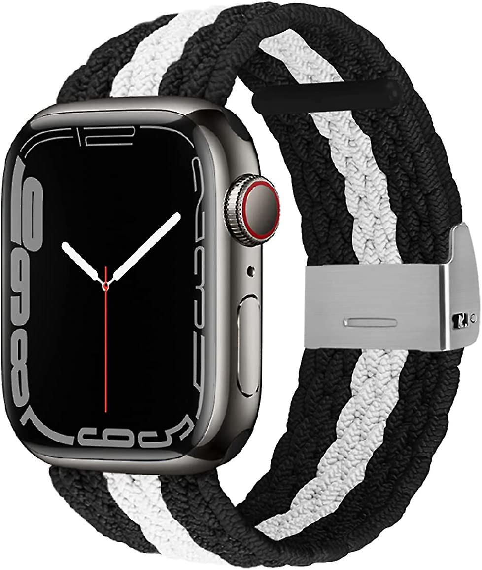 Adjustable Braided Solo Loop with Buckle Compatible With Apple Watch Band  42mm 44mm 45mm Soft Wristband Stretch Nylon Elastic Strap for iWatch Series