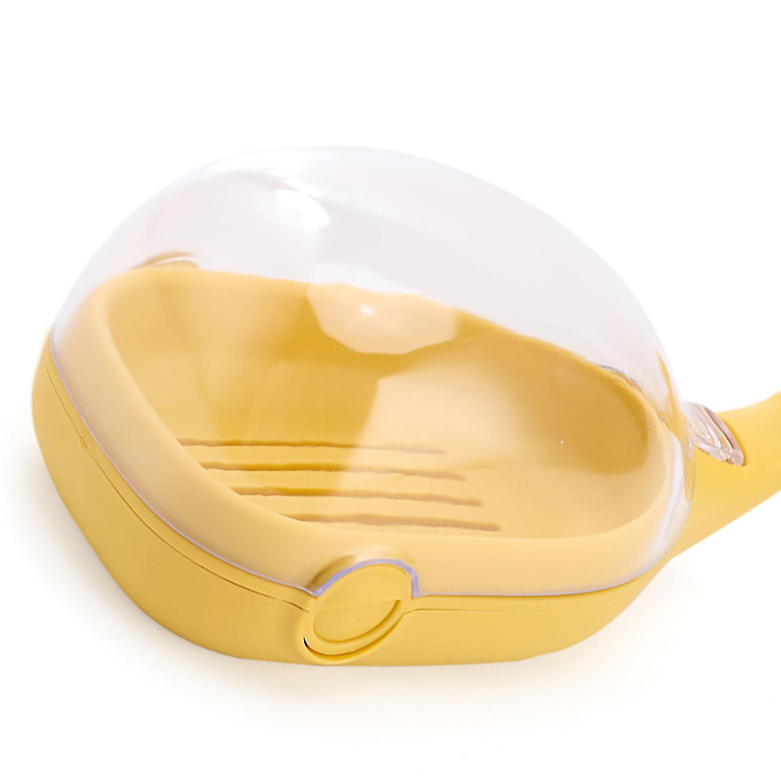 Soap Box Double Layer Cute Cartoon Whale Shape Waterproof Drainage Soap Container with Flip Lid for Bathroom Yellow 