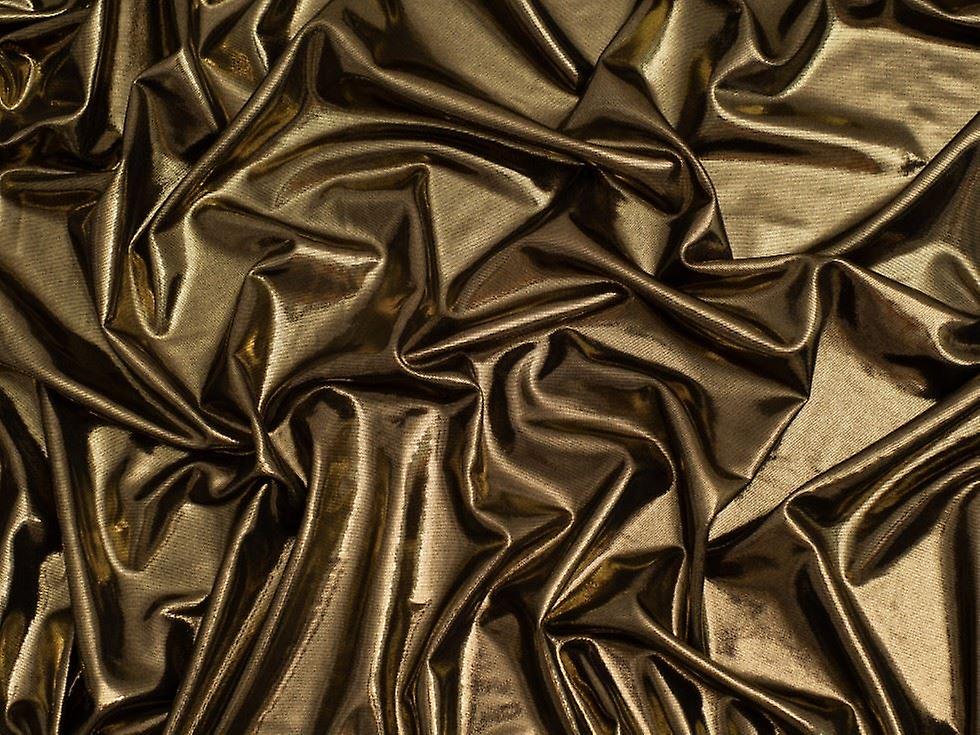 1.425m Minerva Core Range Metallic Foil ITY Silky Stretch Knit Fabric Gold - per metre