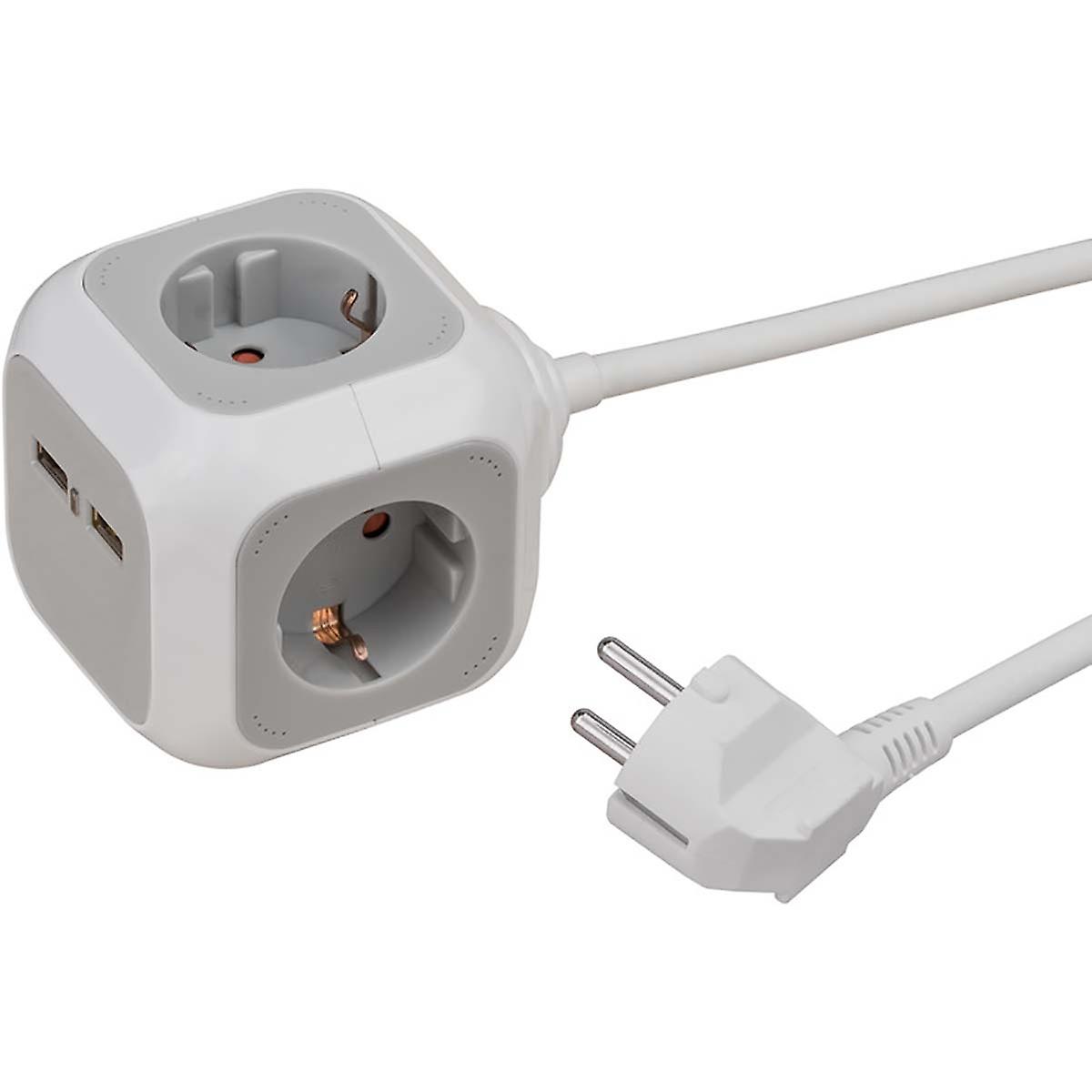 ALEA-Power Electrical Box with USB/Plug Block (4-way plug-in socket, 2x USB charger and 1.40 m cable) TYPE