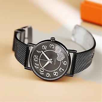 MUQGEW Watch with Hearts for Women - Quartz Luxury Anologue Movement Stainless Steel Mesh for Women Black