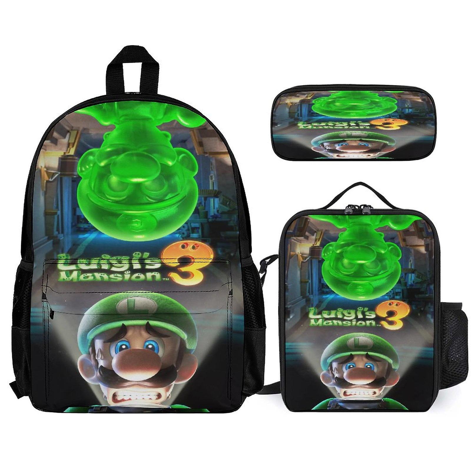 Luigui Mansion Backpack 3 Piece Set Laptop Backpack with Pencil Case Lunch Bag Combination