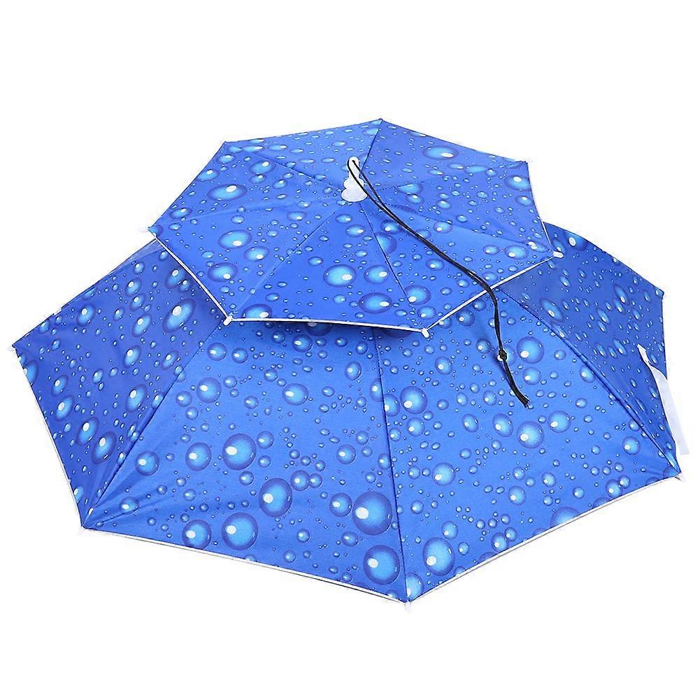 77cm Sunscreen Windproof Head Mounted Umbrella Top Folding Hat Umbrella(raindrop Blue)