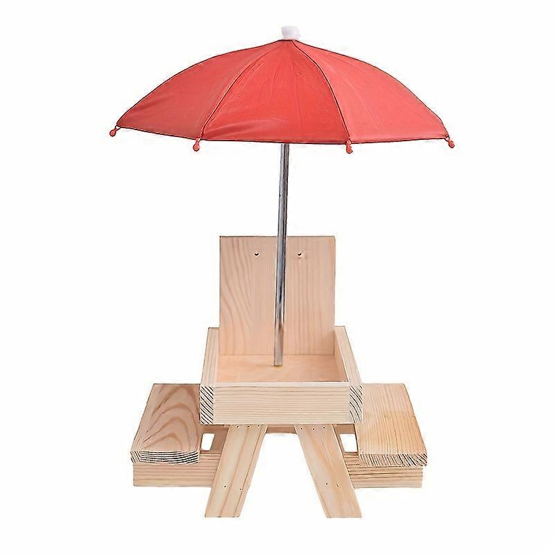 Wooden Squirrel Picnic Table Feeder With Umbrella, Durable Squirrel Feeder Corn Cob Holder Cute Chipmunk Feeder