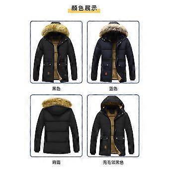 Mens Winter Coats Men Winter Thick Warm Hooded Fur Collar Coat Male Jacket  Autumn Work Outwearing Black