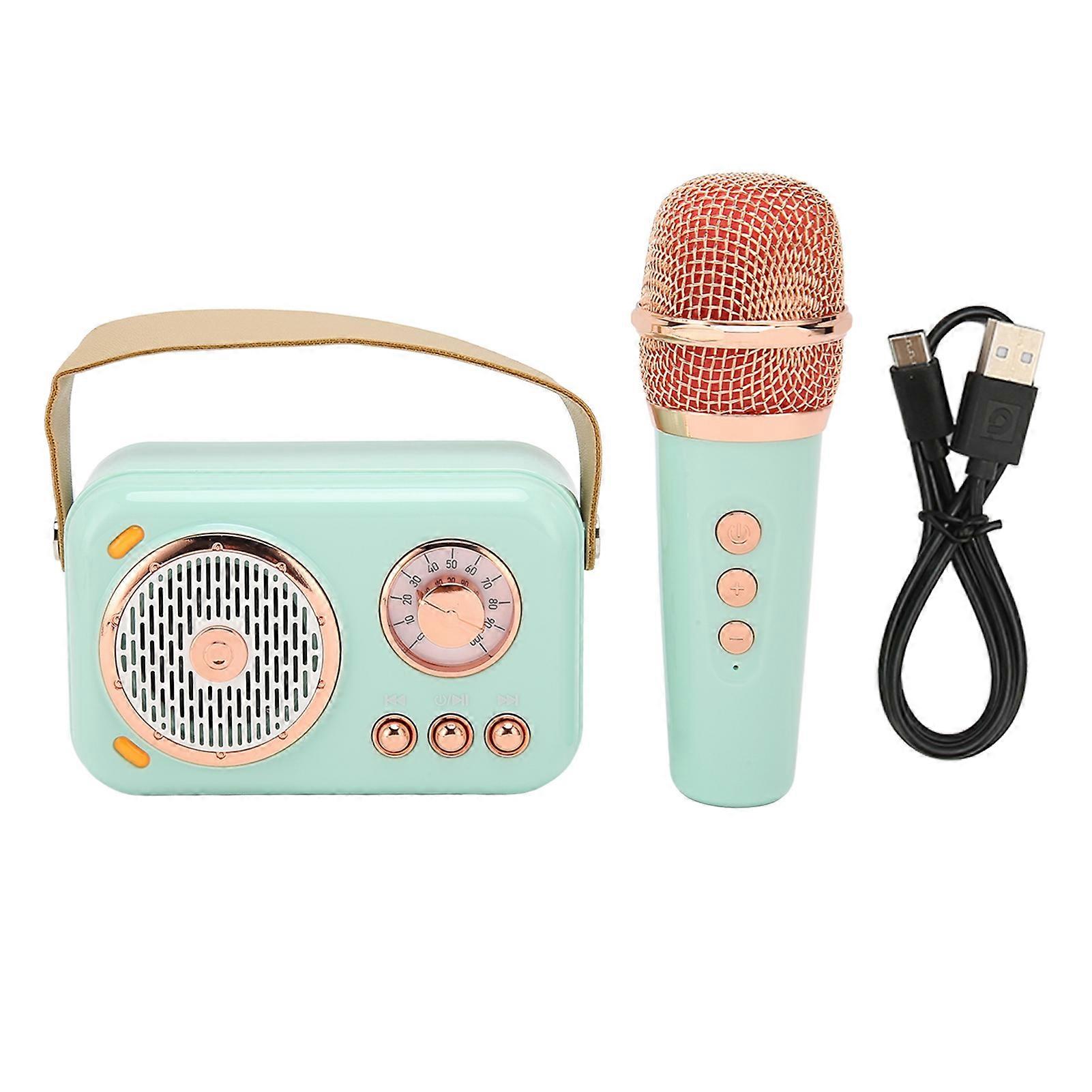 Retro Bluetooth Speaker Stereo 6 Sound Modes Portable Wireless Vintage Mini Speaker with Mic for Children Adults Mint Green