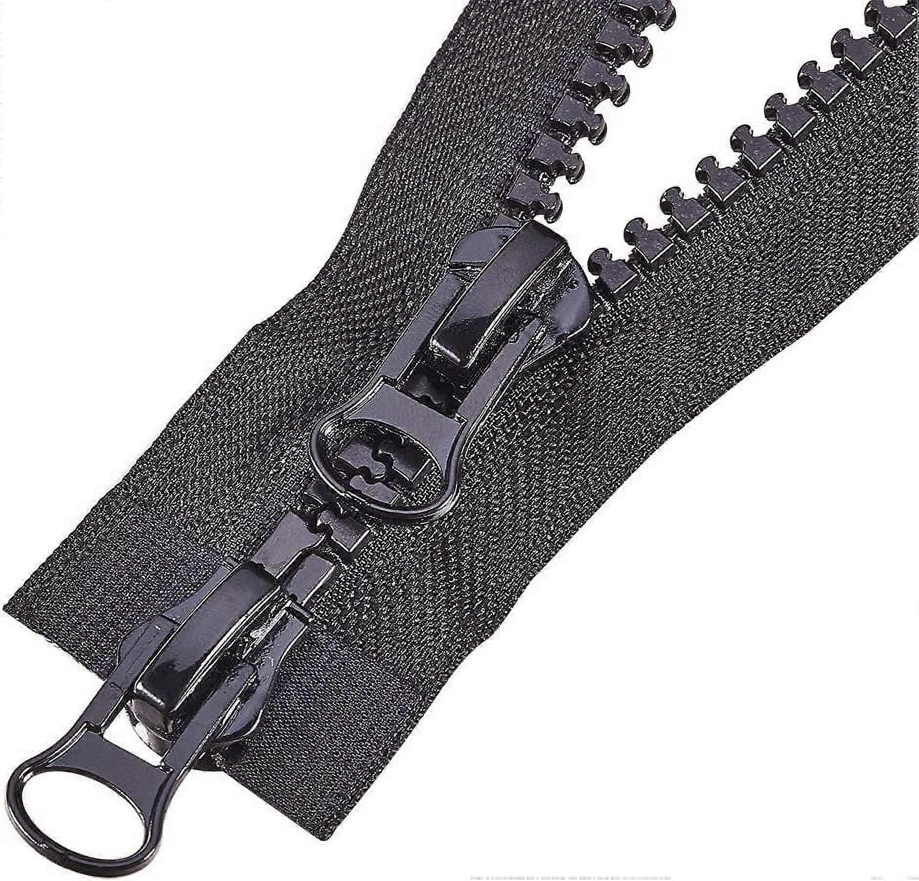 2PCS #8 32 Inch Two Way Separating Plastic Zippers Black Heavy Duty Resin Zippers Bulk for Sewing Coat Down Jacket Tailor Craft