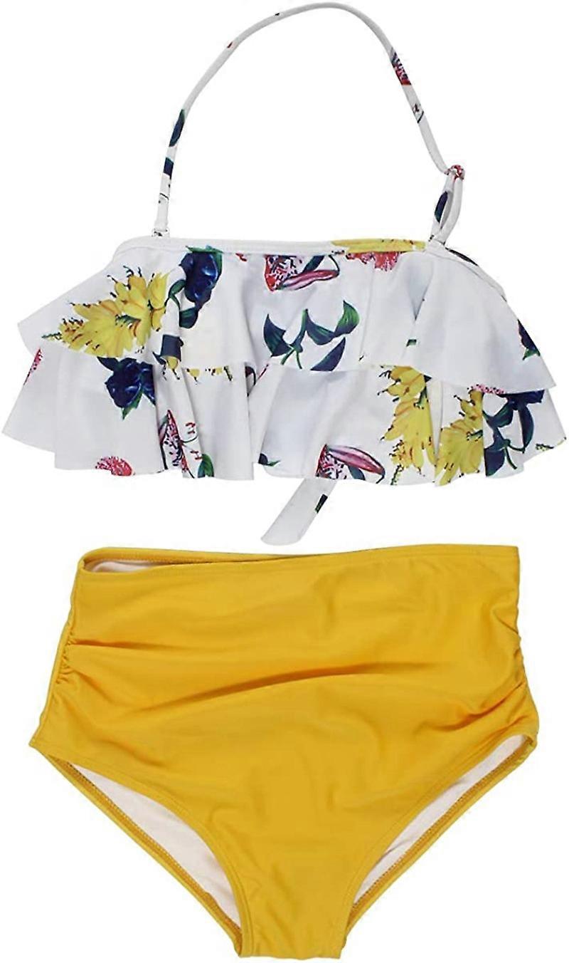 Maillot de bain dos nu à volants bikini taille haute dos nu maillot de bain, jaune, s