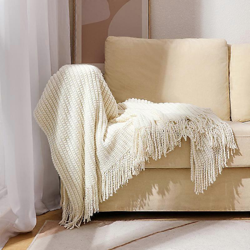 Fall Sofa Blanket - Soft Boho Style Blanket, Cozy Rust Color Knitted Farmhouse Chenille Blanket, Small Knitted Lightweight Blanket and Blanket for Bed