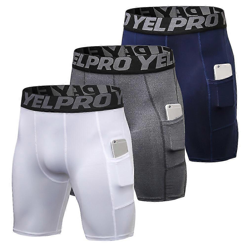 3 Pack Uomo Pantaloncini a compressione Active-Workout Intimo con tasca