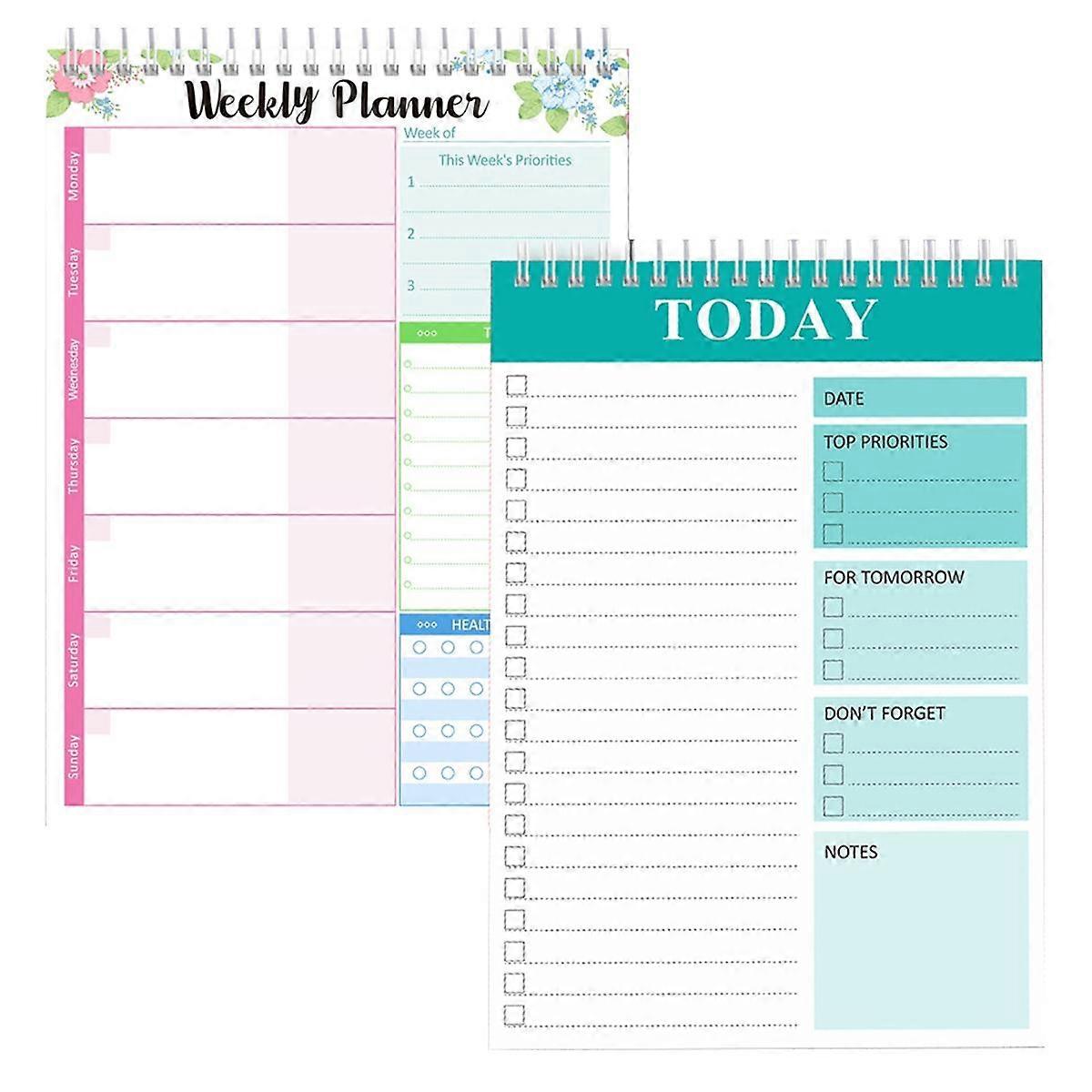 2PCS Weekly Planner Notepad and Today Planner Notebook 52 Sheets, Undated Weekly to Do List Notepad for School Office