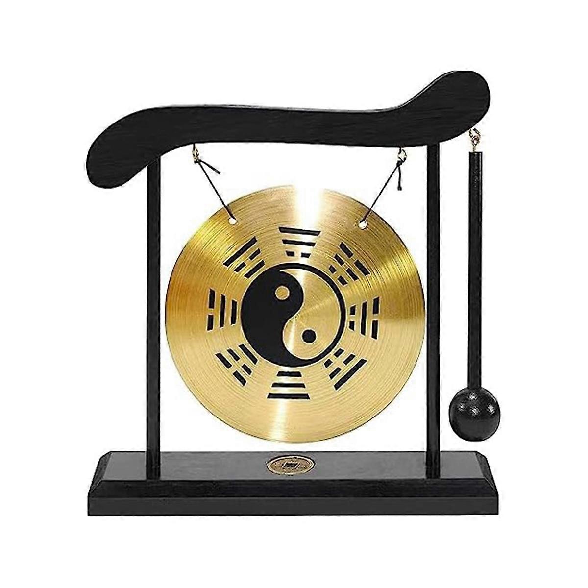 Desktop Gong - Feng Shui Brass Gong Desktop Ornament with Stand and Mallet, Delicate Chinese Home Decor,Eight Diagrams