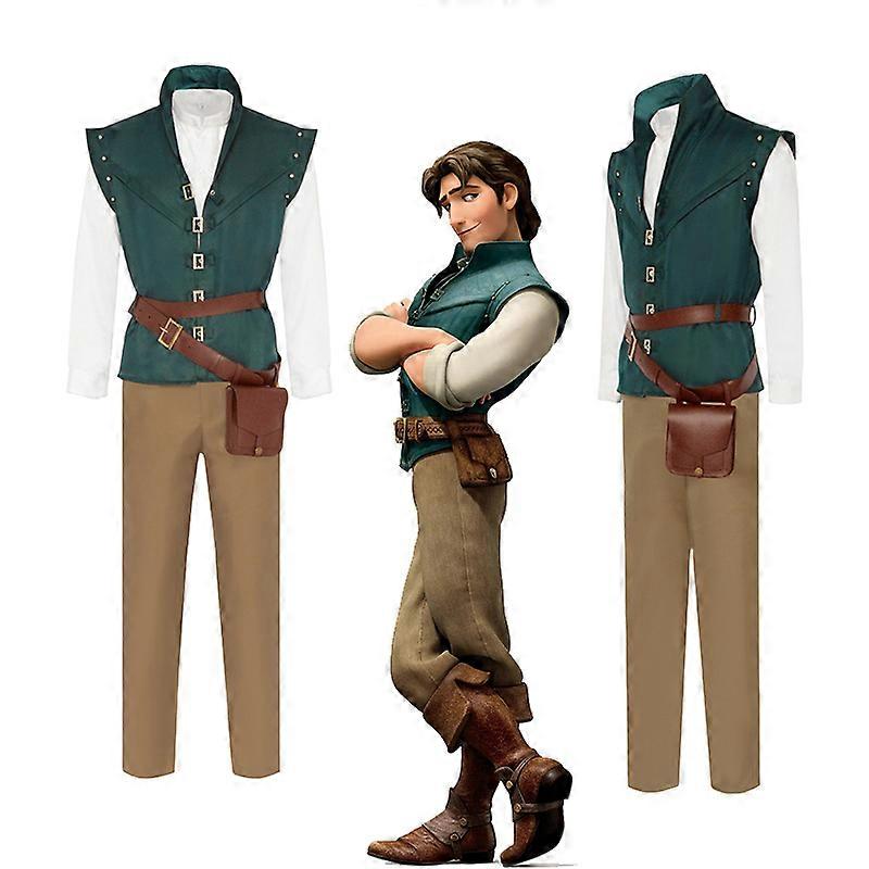 Flynn Rider Costume Disney Rapunzel aggrovigliato Flynn Rider Principe Cosplay Costume Uniforme Abiti di Halloween Abbigliamento per Uomini Adulti L