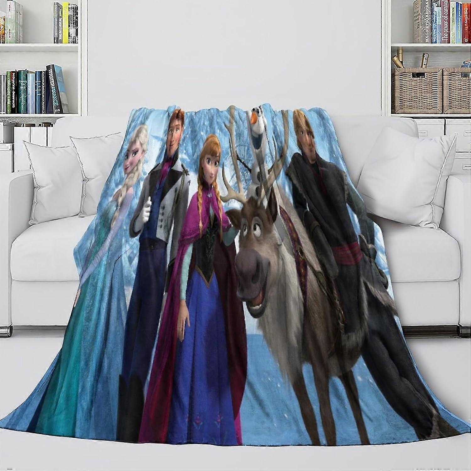3D Frozen Blankets Throw Anna And Elsa Fleece Blankets Adults Flannel Blankets for Bed Couch And Sofa Soft Fluffy Print Blanket, For Bedroom Living Ro