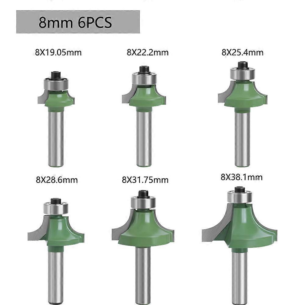 6pcs Round Round Edge Cutters With 8mm Shank, Corner Radius Router Bits, Carbide Router Bits With Bearing For Woodworking,2024 Ping