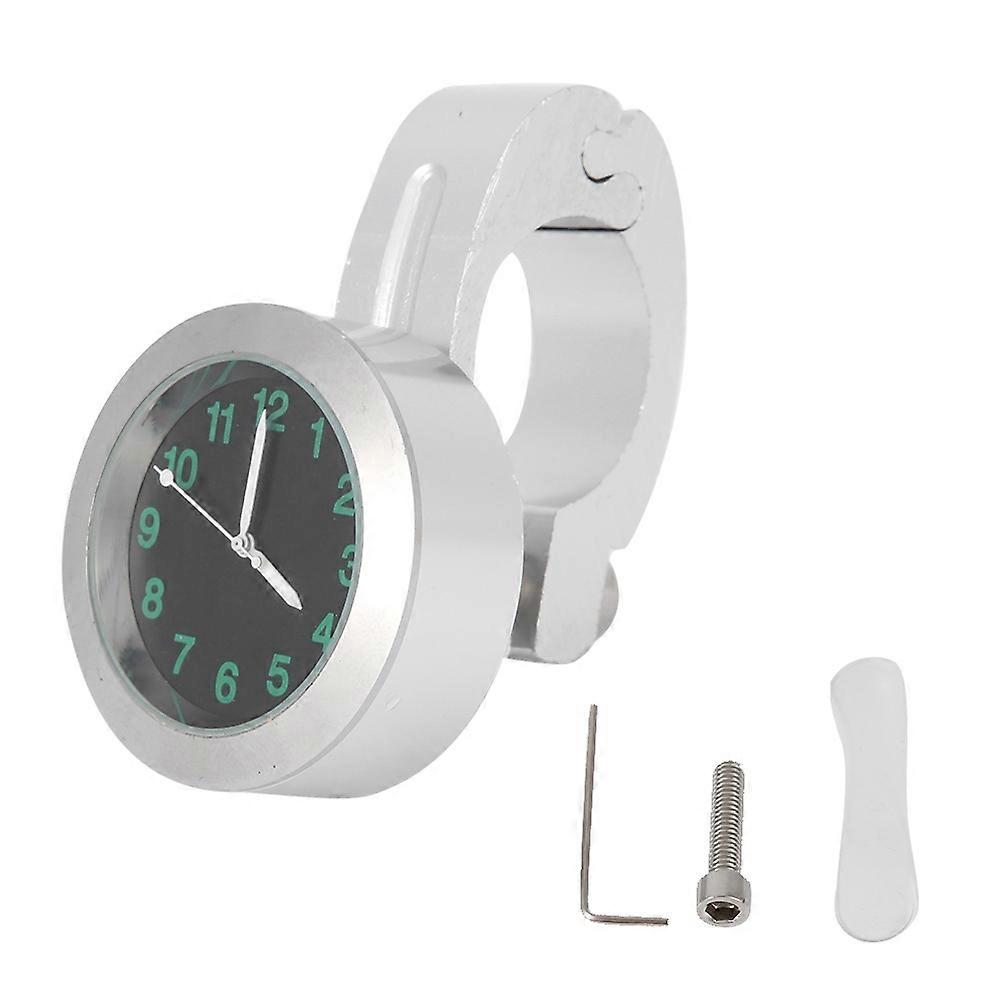 Universal Motorcycle Handlebar Mount Clock Metal Hand Grip Bar Watch Accessory (Silver)