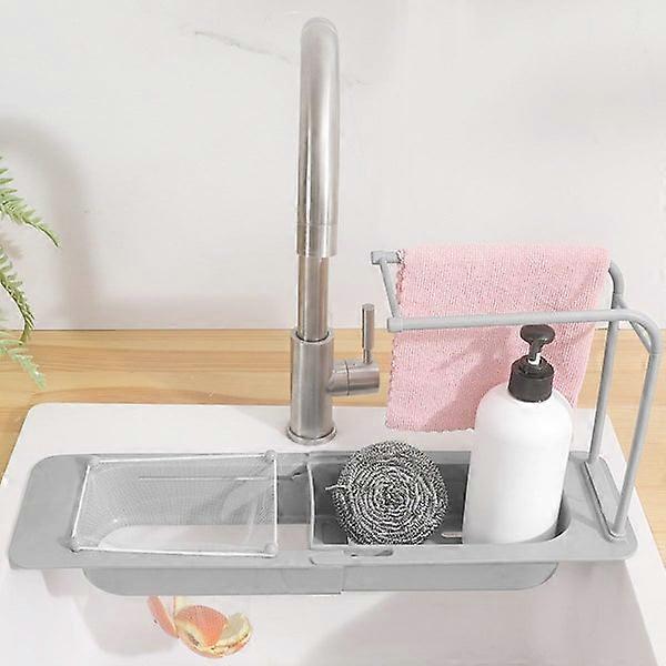 Wall-Mounted Sink Sponge Frame with Draining Basket, Adjustable Design, Easy Installation, Versatile Storage