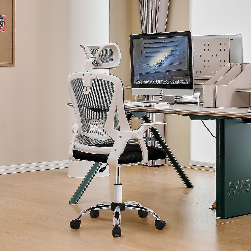 Swivel Office Chair with Headrest-White