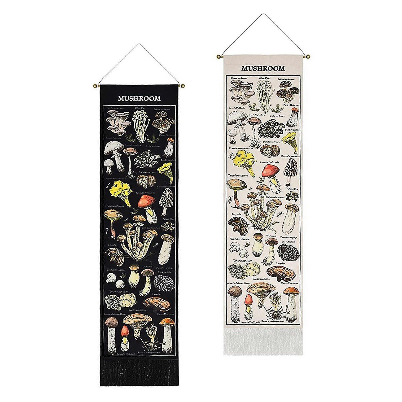 2pcs Mushroom Tapestry Black & White Background Tapestry Vertical Tapestry Chart Tapestry(12.8 X 51