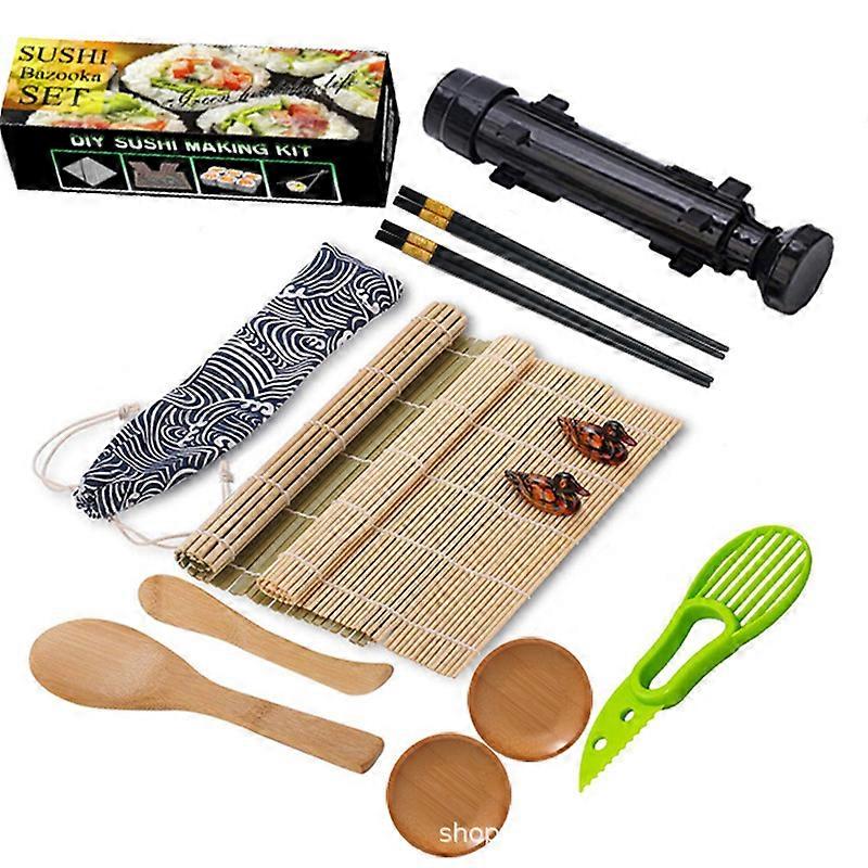 Sushi Making Kit, 13 in 1 Sushi Bazooka Roller Kit with Bamboo Mat, Bazooka Roller