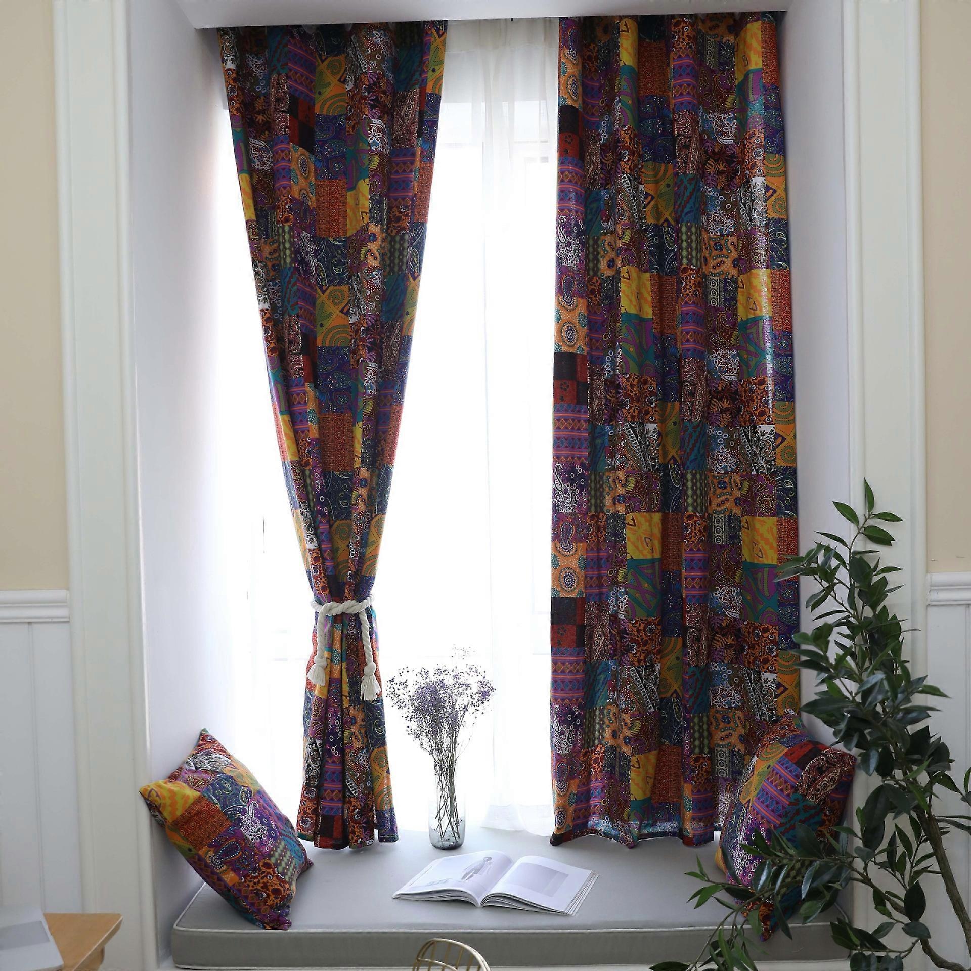 Cotton Linen Patchwork Colorful Vintage Curtain