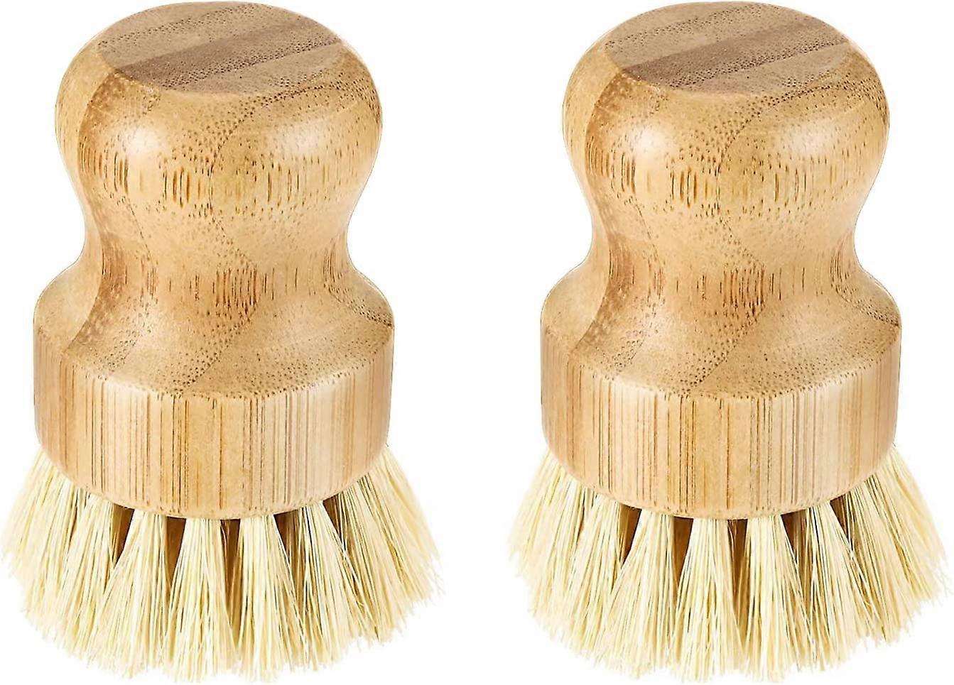 2PCS Bamboo Dish Brush, Natural Grey, Wood