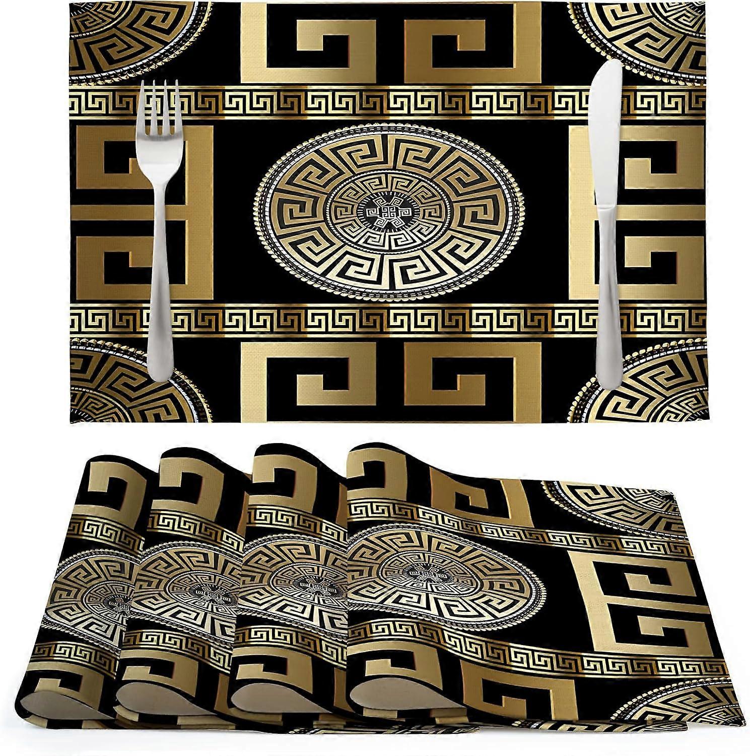 مجموعة مفارش طاولة من الذهب الأسود من 4 ، 12 × 18 بوصة حصائر طاولة هندسية لديكور طعام مطبخ حفلة الطاولة